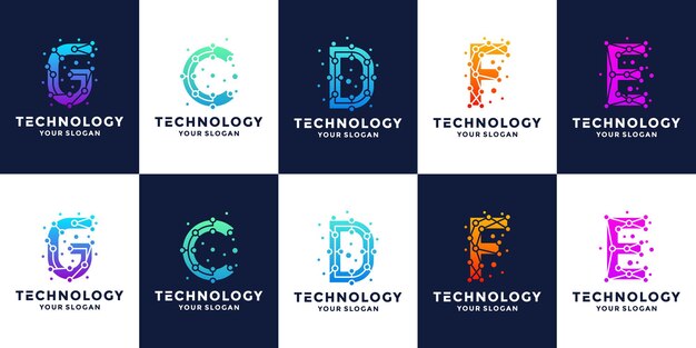 Conjunto de diseño de logotipo de tecnología de letras GCDFE iniciales