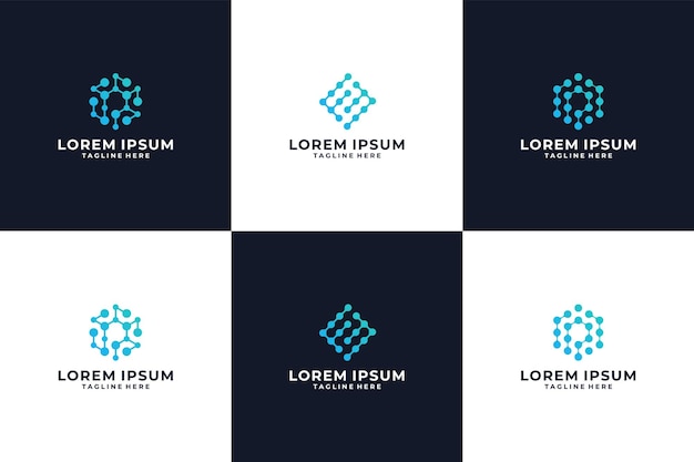 Conjunto de diseño de logotipo de tecnología moderna con color azul
