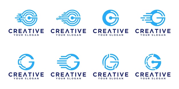 Conjunto de diseño de logotipo de tecnología de monograma abstracto creativo letra G