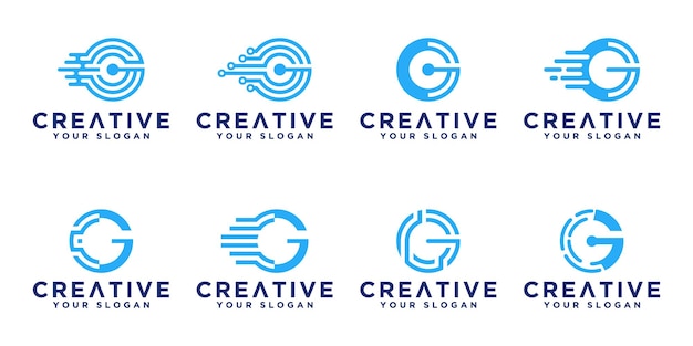 Conjunto de diseño de logotipo de tecnología de monograma abstracto creativo letra g