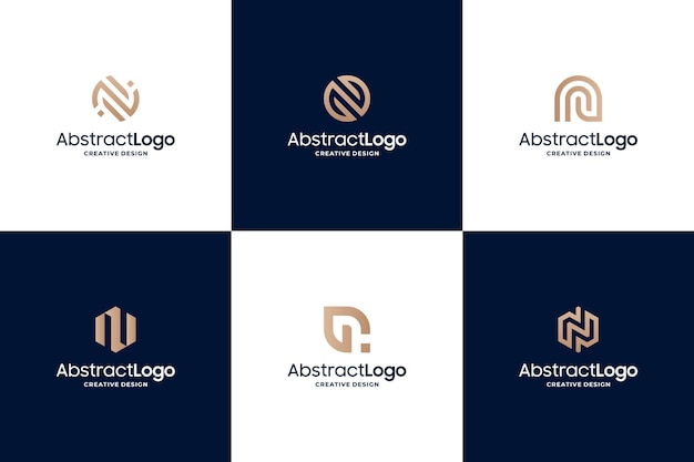 Conjunto de diseño de logotipo único de la letra N con color dorado