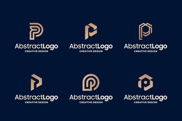 Conjunto de diseño de logotipo único de la letra P con color dorado