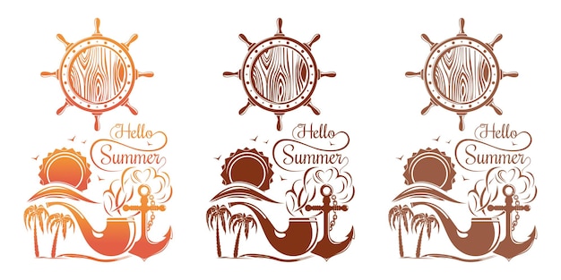 Conjunto de diseño de logotipo de verano y mar Hola verano
