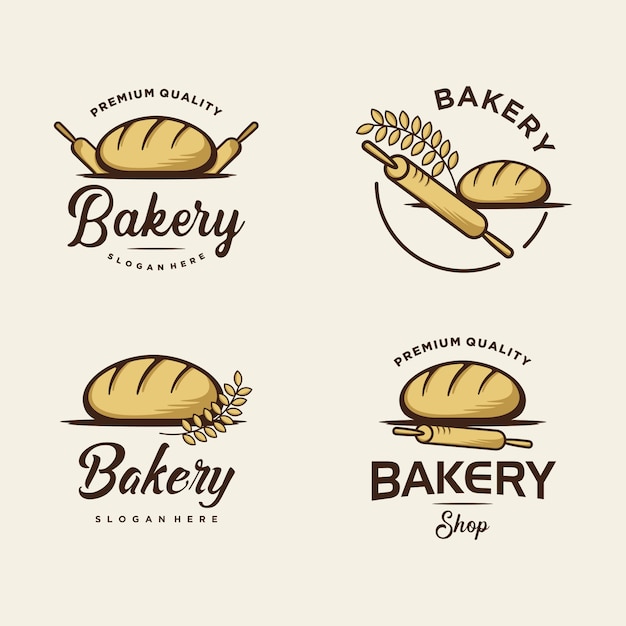 Conjunto de diseño de logotipos de panadería para tienda de panadería. Ilustración de plantilla de logotipo premium