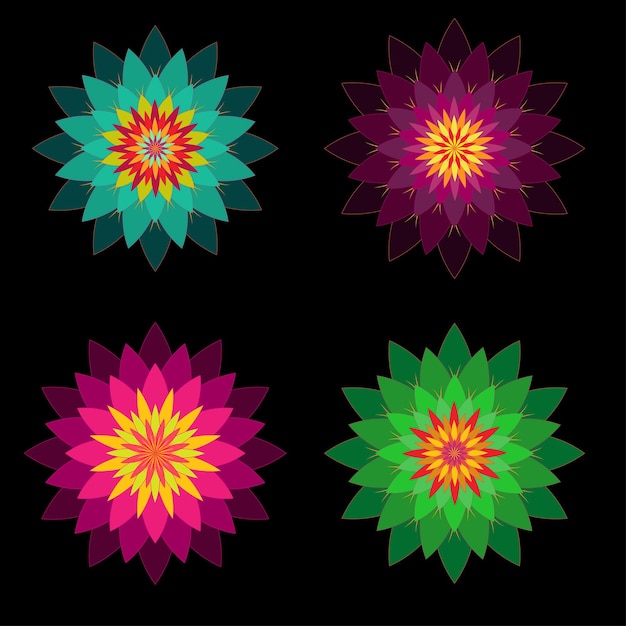 conjunto de diseño de mandala de flores coloridas