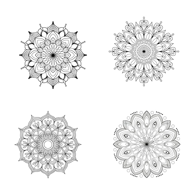 Un conjunto de diseño de mandala simple en blanco y negro