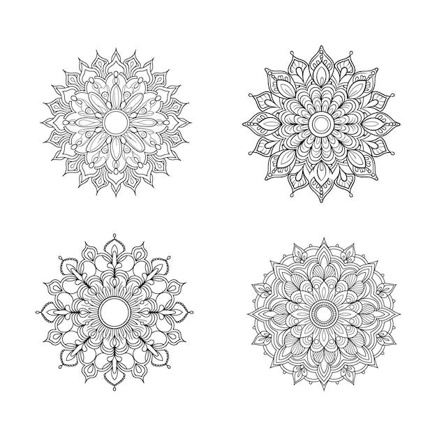Un conjunto de diseño de mandala simple en blanco y negro