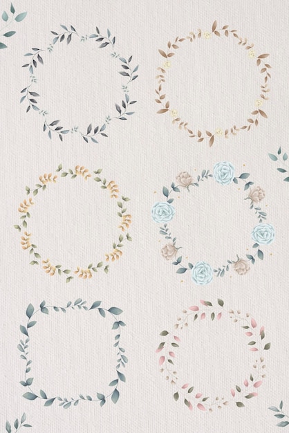 Conjunto de diseño de marco frondoso en blanco vector