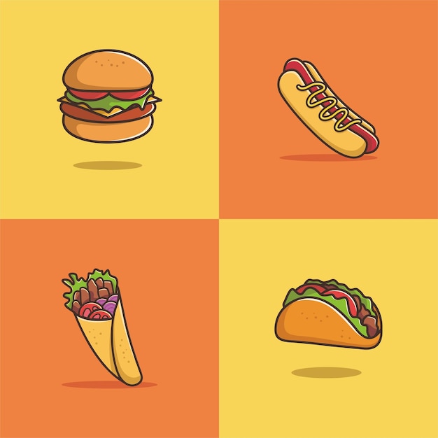 Conjunto de diseño minimalista de comida rápida.