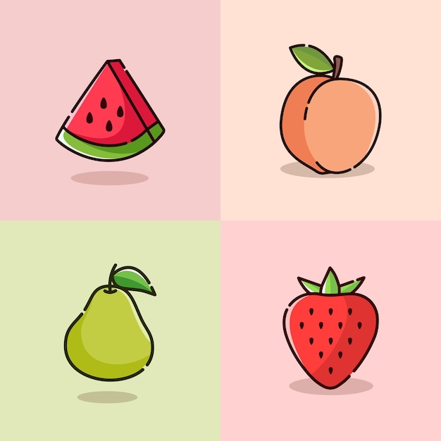 Conjunto de diseño minimalista de frutas.