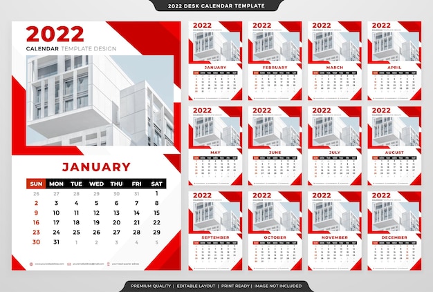 Conjunto de diseño moderno de plantilla de calendario 2022 vector premium