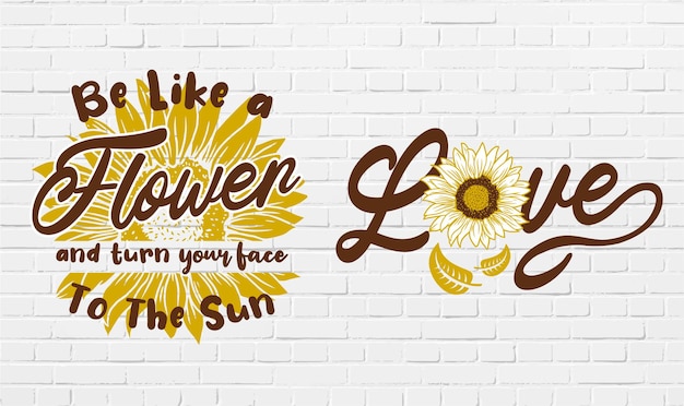 Vector conjunto de diseño de motivación y cita de girasol lindo e impresionante