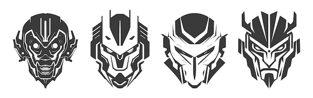 conjunto de diseño negro de cabezas de robots
