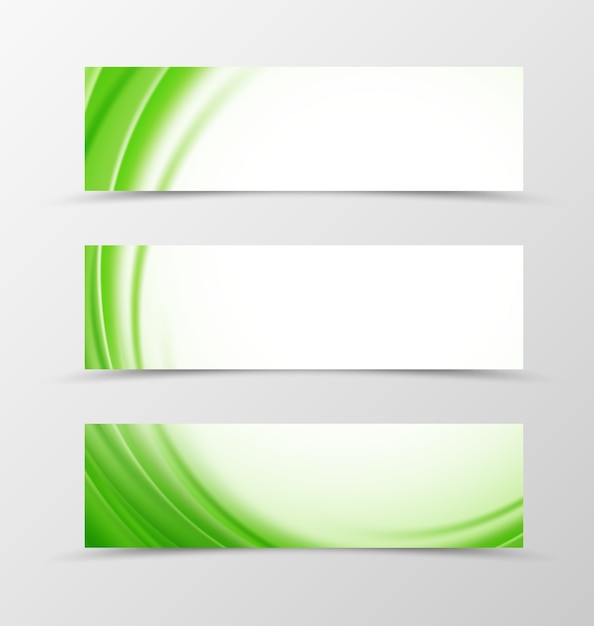 Vector conjunto de diseño de onda de banner de encabezado con líneas verdes en estilo suave