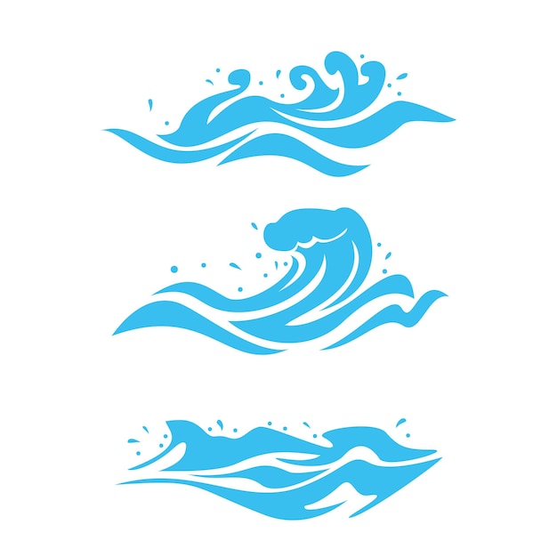 Conjunto de diseño de ondas oceánicas azules señal de flujo de río y símbolo