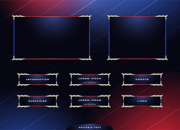 Vector conjunto de diseño de panel de transmisión de twitch