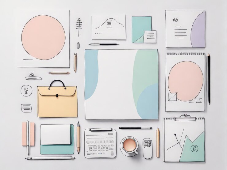 Vector conjunto de diseño de papelería en fondo blanco renderizado en 3d