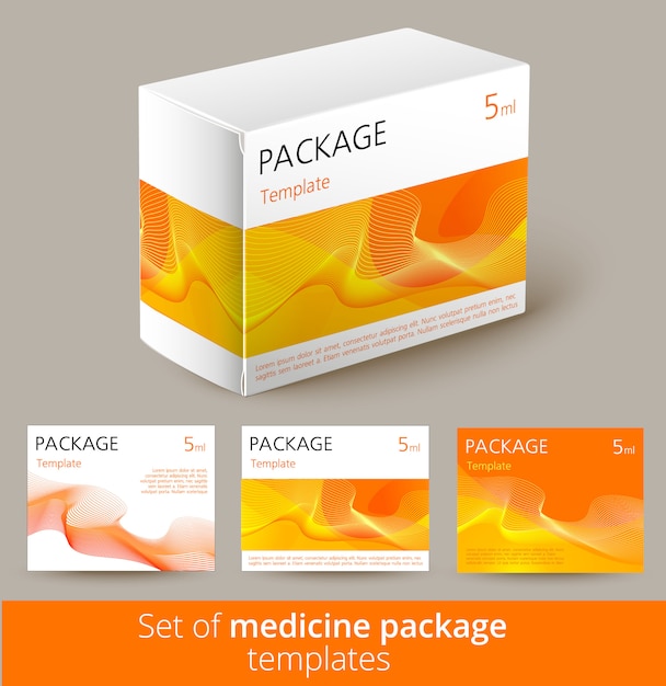 Conjunto de diseño de paquete de medicina con plantilla.