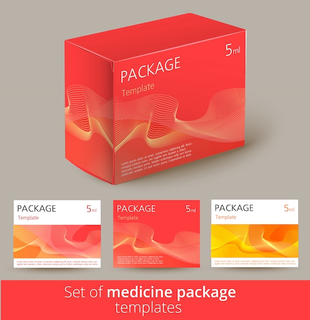 Vector conjunto de diseño de paquete de medicina con plantilla.