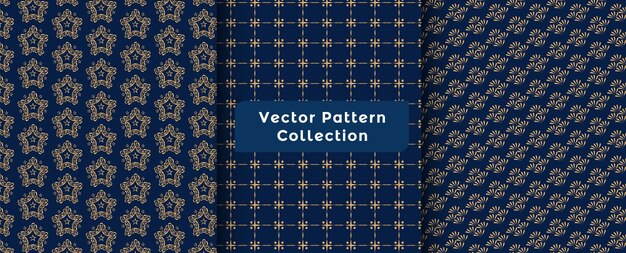 Conjunto de diseño de patrón floral y de lujo o plantilla de patrón abstracto con vector de fondo azul