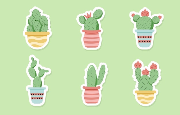 Conjunto de diseño de pegatinas suculentas y cactus