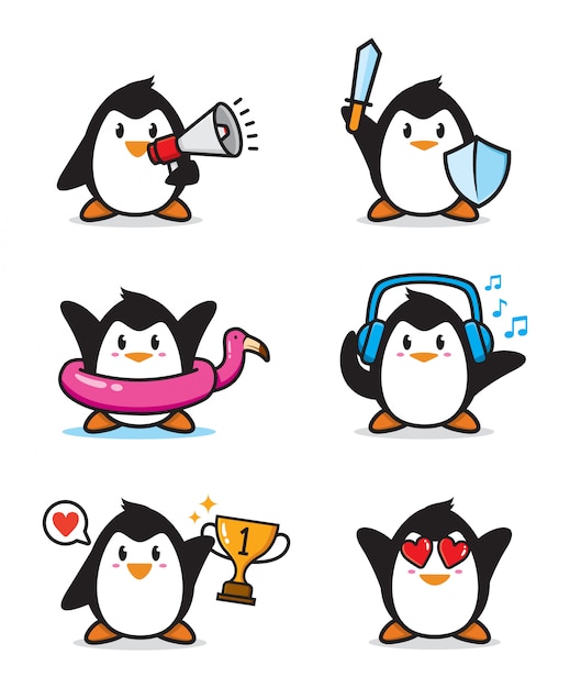 Conjunto de diseño de personaje lindo pingüino