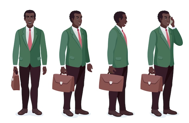 Conjunto de diseño de personajes de empresario afroamericano