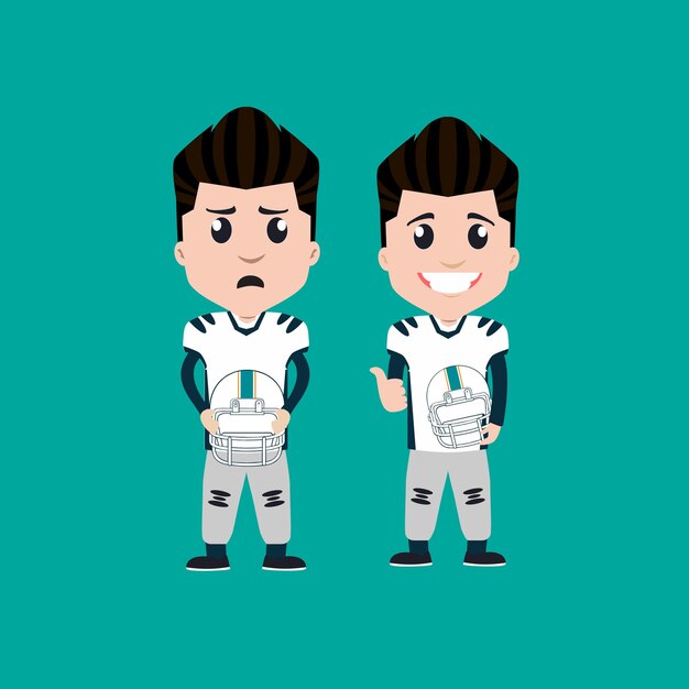 Conjunto de diseño de personajes vectoriales en jugadores de fútbol americano