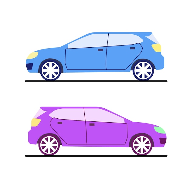 conjunto de diseño plano de coche de transporte de automóvil colorido