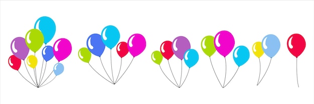 Conjunto de diseño plano globo colorido con elemento vectorial de cuerda