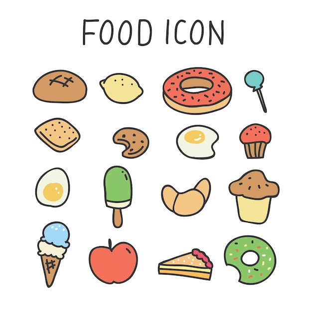 Conjunto de diseño plano de icono de alimentos