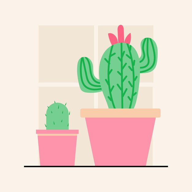 Vector conjunto de diseño plano de planta de casas de cactus decorativas