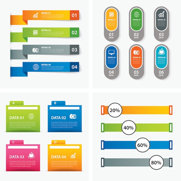 Conjunto de diseño plano de plantillas de infografía