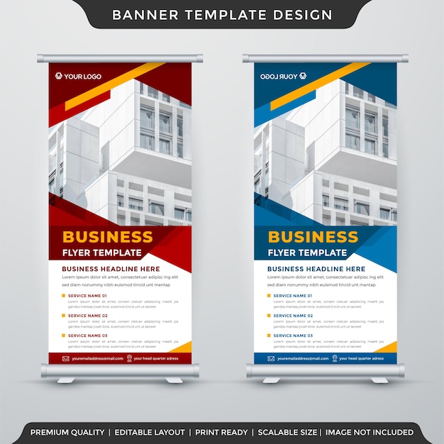 Conjunto de diseño de plantilla de banner enrollable de negocios con uso de fondo abstracto para exhibición y presentación comercial