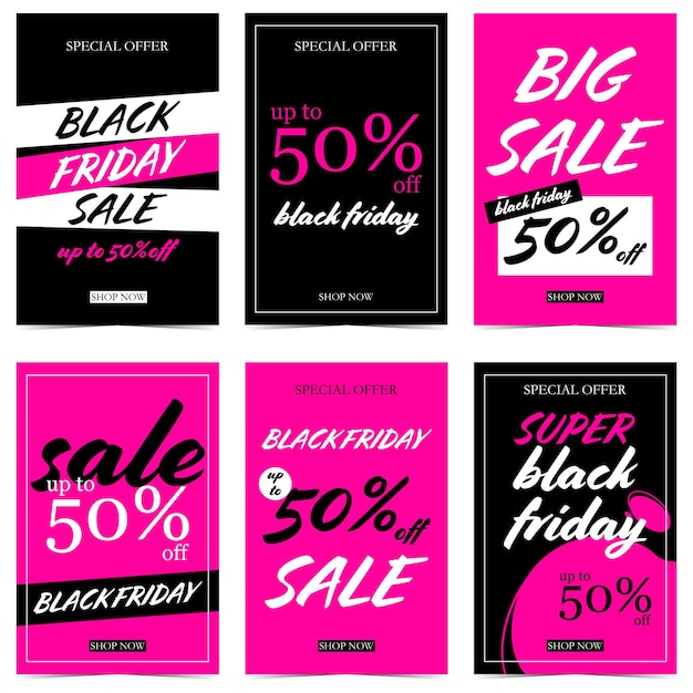 Conjunto de diseño de plantilla de banner de venta de 6 carteles de venta para la temporada de compras del Black Friday