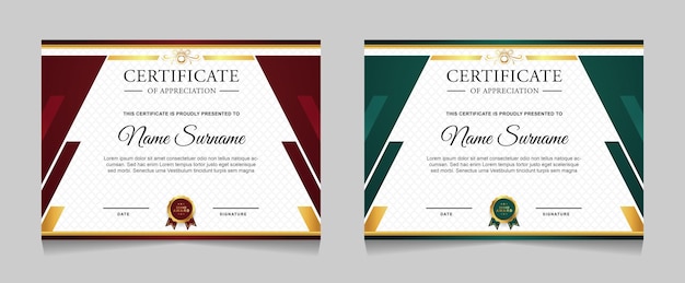 Conjunto de diseño de plantilla de certificado con formas modernas de lujo dorado