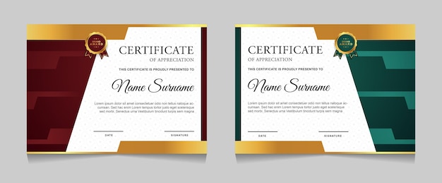 Conjunto de diseño de plantilla de certificado con formas modernas de lujo dorado