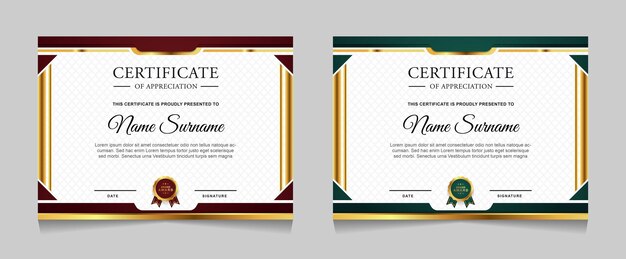 Conjunto de diseño de plantilla de certificado con formas modernas de lujo dorado