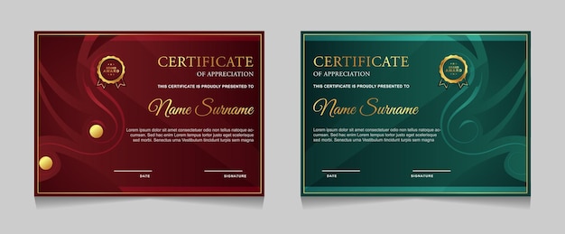 Conjunto de diseño de plantilla de certificado con formas modernas de lujo dorado