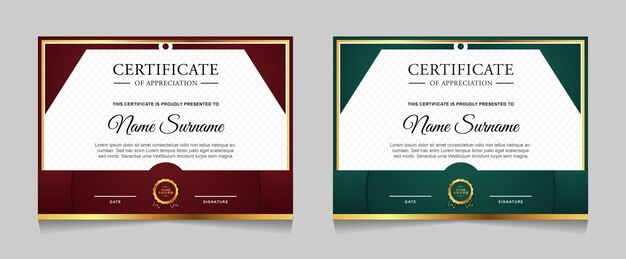 Conjunto de diseño de plantilla de certificado con formas modernas de lujo dorado