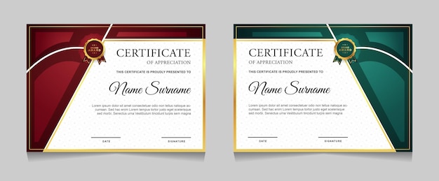 Conjunto de diseño de plantilla de certificado con formas modernas de lujo dorado