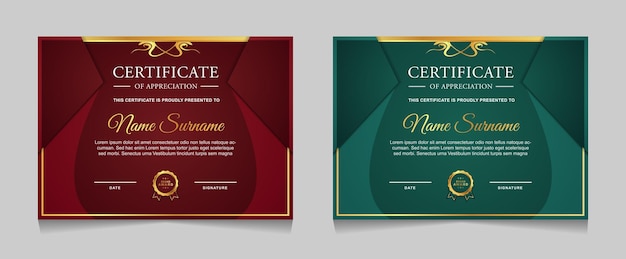 Conjunto de diseño de plantilla de certificado con formas modernas de lujo dorado