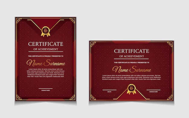 Conjunto de diseño de plantilla de certificado con formas modernas rojas y de lujo