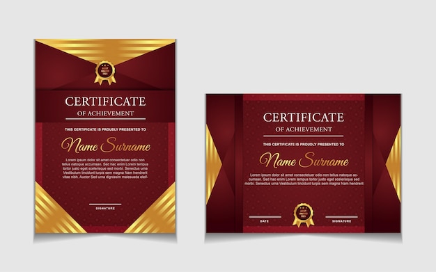 Conjunto de diseño de plantilla de certificado con formas modernas rojas y de lujo