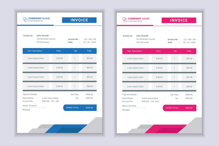 Conjunto de diseño de plantilla de formulario de factura de factura de negocio moderno profesional.