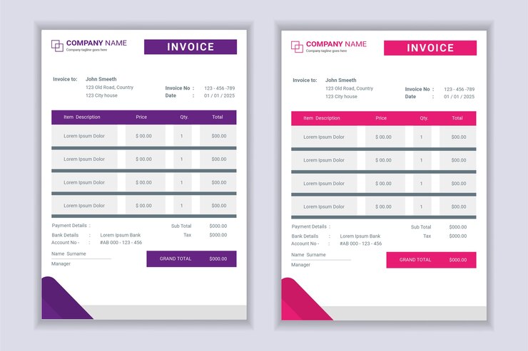 Conjunto de diseño de plantilla de formulario de factura de factura de negocio moderno profesional.