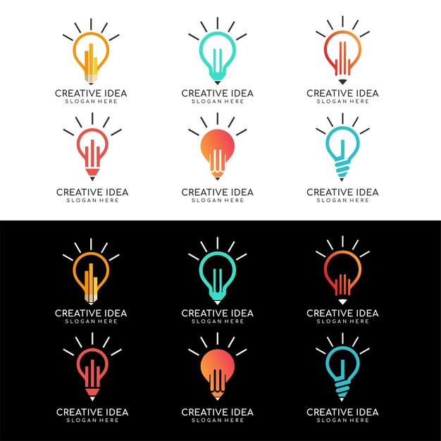 conjunto de diseño de plantilla de logotipo de idea de lápiz lápiz y bombilla inspiración de diseño de logotipo de idea