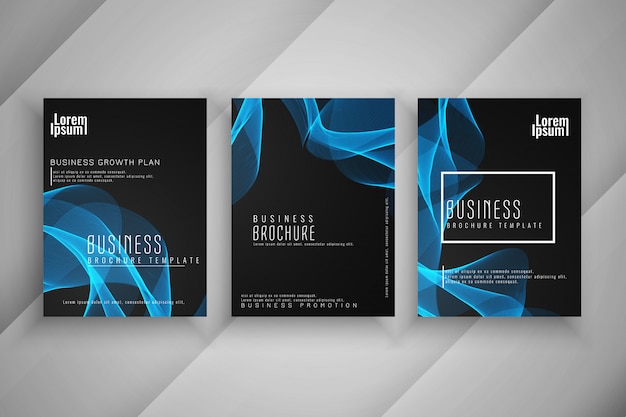 Conjunto de diseño de plantilla ondulado de folleto de negocios con estilo abstracto