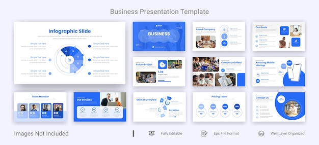 Un conjunto de diseño de plantilla de presentación de powerpoint de negocios