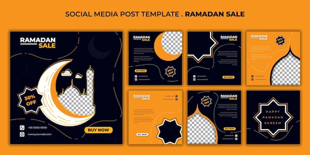 Conjunto de diseño de plantilla de publicación en redes sociales para el diseño de eventos ramadán o eid